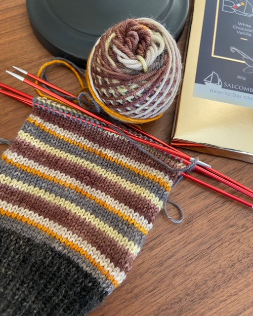 Pattern: Madrigal Yarns Self Striping Sock Pattern.