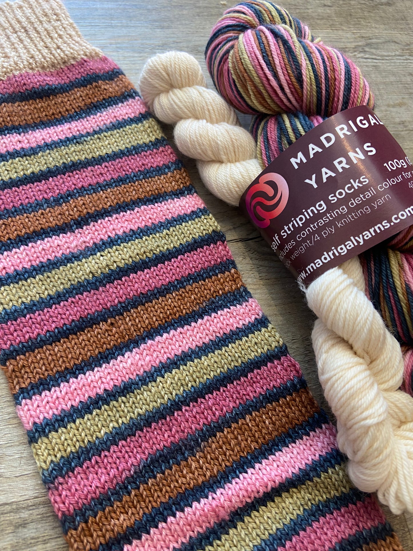Pattern: Madrigal Yarns Self Striping Sock Pattern.