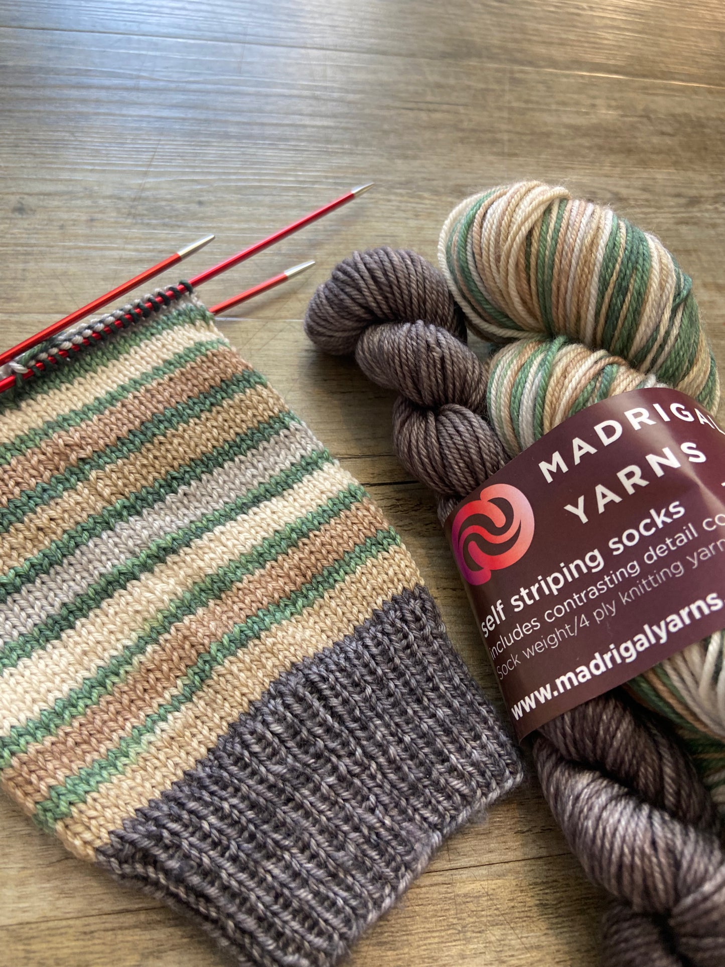 Pattern: Madrigal Yarns Self Striping Sock Pattern.